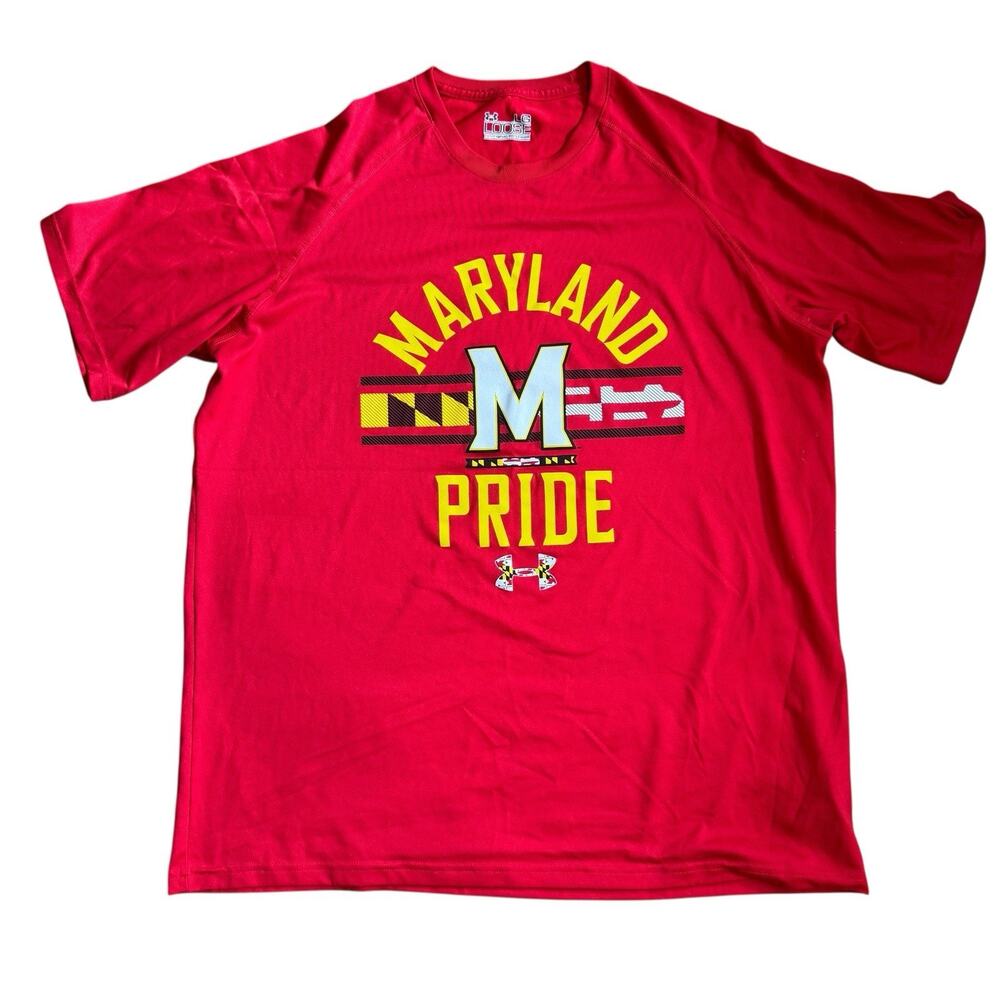Men's Under Armour Maryland Pride Red T-shirt Large Loose Heat Gear